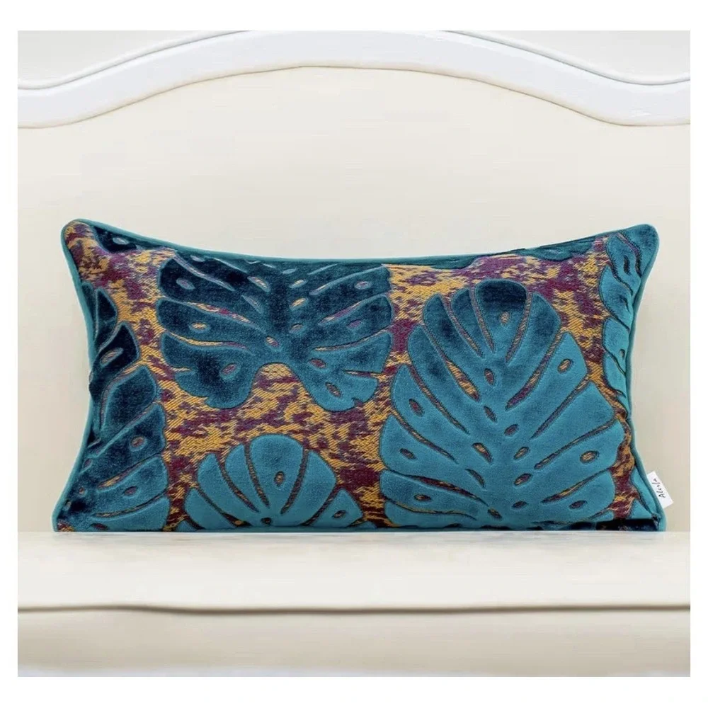 Alerfa Monstera Leaf Pillow Embroidery Cut Velvet Cushion Case Lux Set Of 3